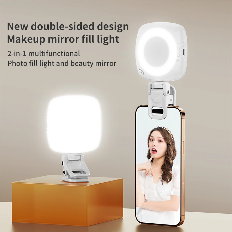 Photo Beauty Makeup - 電話自撮りライト 2700K-6500K ポートバルポケットメイクアップフィルライト 充電式バッテリークリップリグフォトランプ付き ビューティーリング用