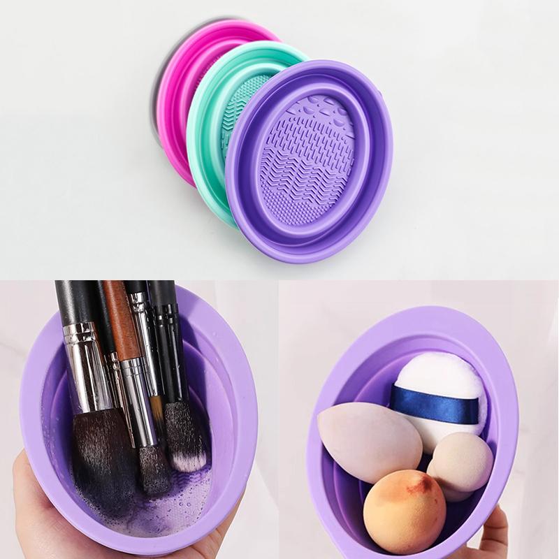 Beauty Home Makeup - ソフトシリコーン化粧ブラシクリーナー折りたたみパウダーパフクリーニングボウルアイシャドウブラシ洗浄クリーンマット美容ツールスクラバーボックス