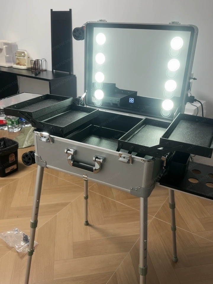 Beauty Makeup Table - 22インチ トロリースーツケース LEDライトミラー付き アルミ製 プロ仕様 ローリングコスメティックケース