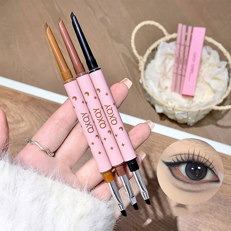 Beauty Home Makeup - QXQY ダブルヘッドアイライナー、ツーインワンアイブロウペンシルとアンダーアイアイライナー、ブラシヘッド付き、長持ちするメイクアップ、横たわるカイコ