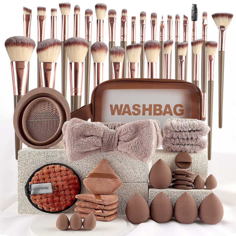 Huda Beauty Makeup Brush Set - 40個入り美容メイクツールコンボセット洗顔メイクパフフルセットクリーンブラシセットプロフェッショナル三角パウダーパフ洗顔ツール