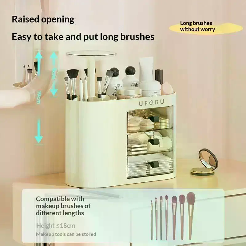 自動プッシュリフト式メイクアップオーガナイザー、大型引き出し - Beauty Makeup Vanity Set のレビューと価格