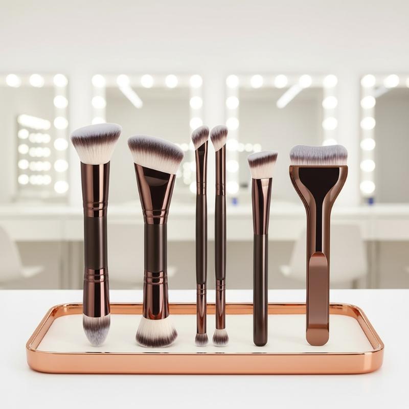 ダブルヘッドフェイスメイクブラシセットソフトファイバーファン - Huda Beauty Makeup Brush Set のレビューと価格