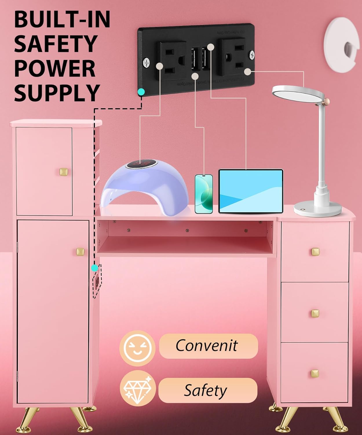 ピンクのネイルテーブル（ネイリスト用）、技術者用デスク、マニ - Beauty Makeup Table のレビューと価格
