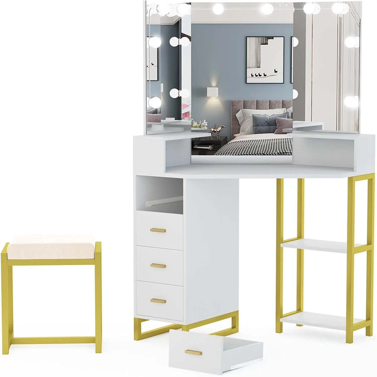 LED照明付きミラー付きビューティーバニティセット メイクア - Beauty Makeup Vanity Set のレビューと価格