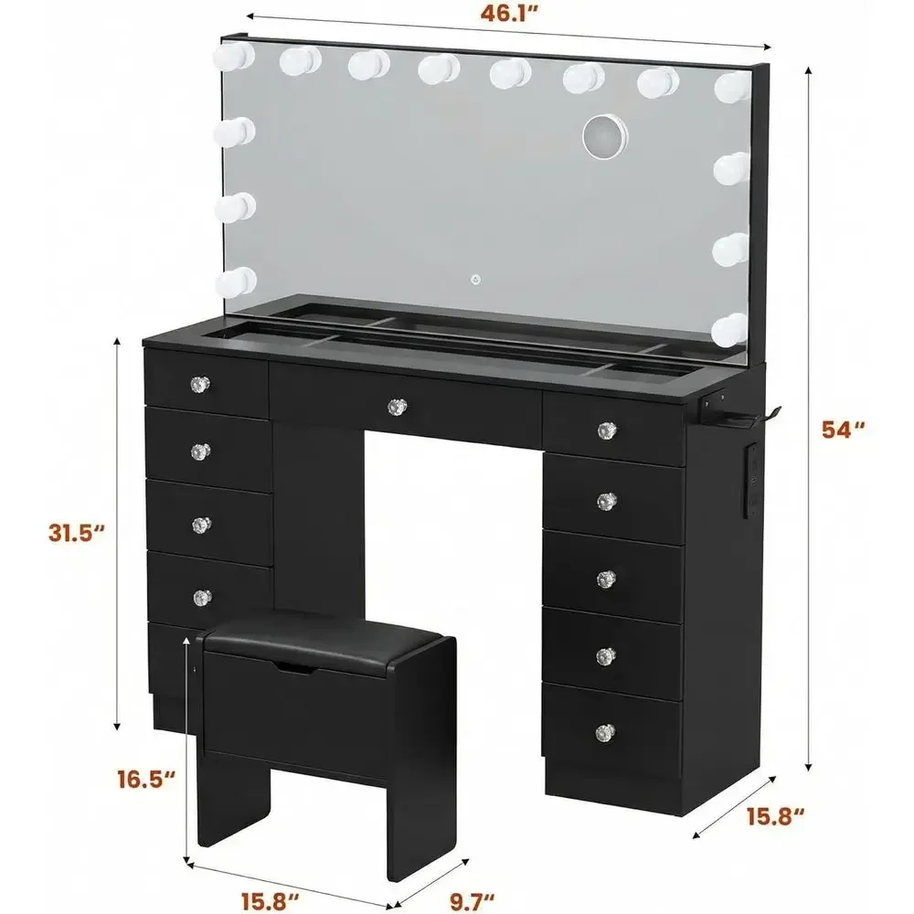 46 LED照明付き化粧台、ミラー付き、3色照明、明るさ調整 - Beauty Makeup Table のレビューと価格