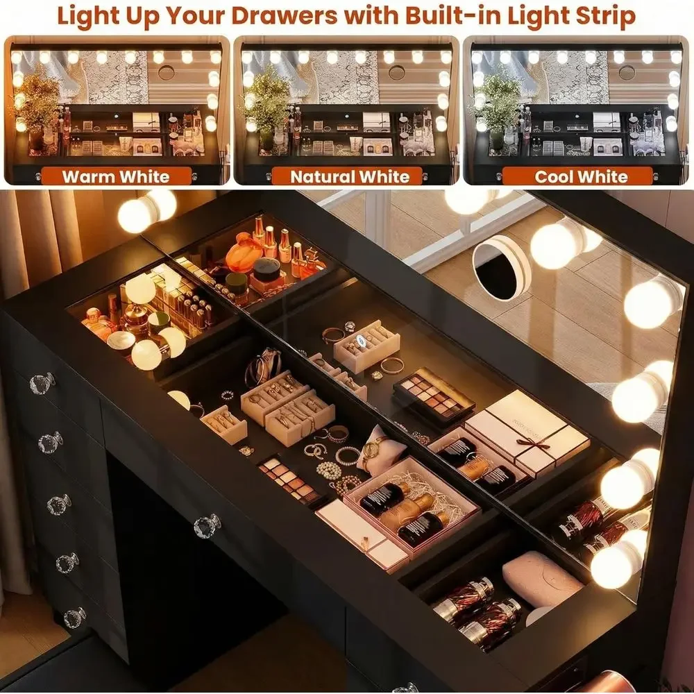 46 LED照明付き化粧台、ミラー付き、3色照明、明るさ調整 - Beauty Makeup Table のレビューと価格