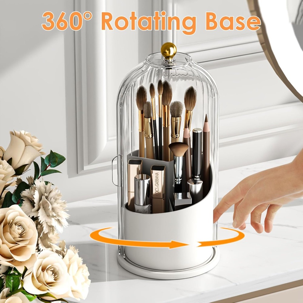 5点セット、360度回転式防塵美容収納ラック、透明な縦縞トッ - Beauty Makeup Table のレビューと価格