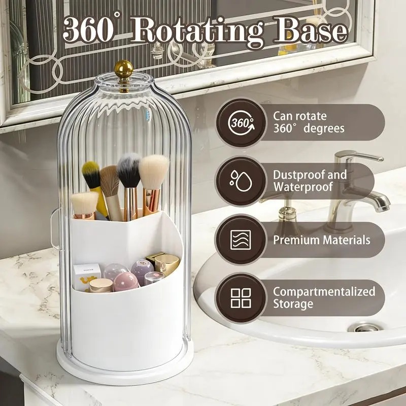 5点セット、360度回転式防塵美容収納ラック、透明な縦縞トッ - Beauty Makeup Table のレビューと価格