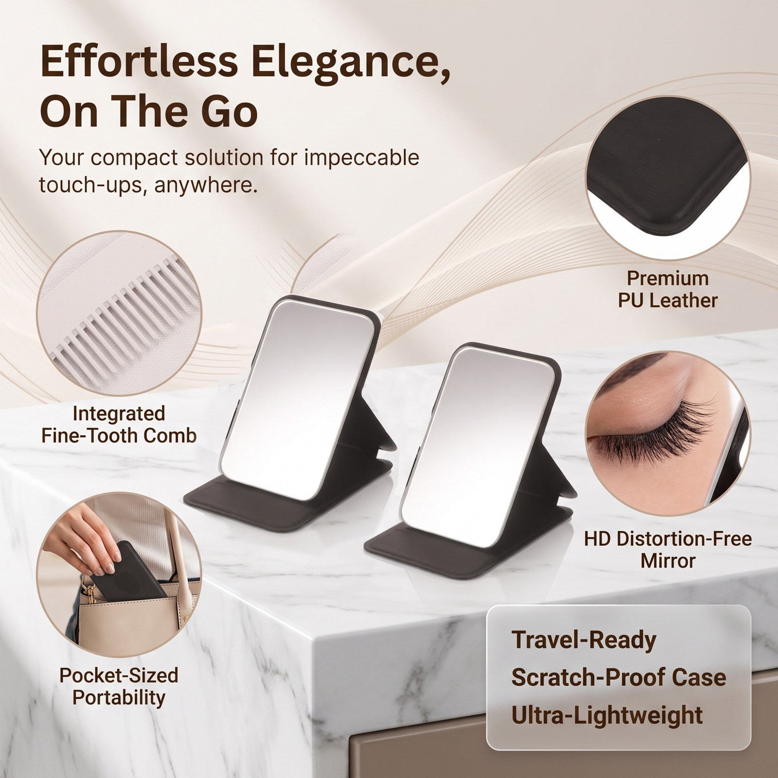 2個入り コンパクトメイクアップミラー＆コームセット。正方形 - Beauty Makeup Vanity Set のレビューと価格