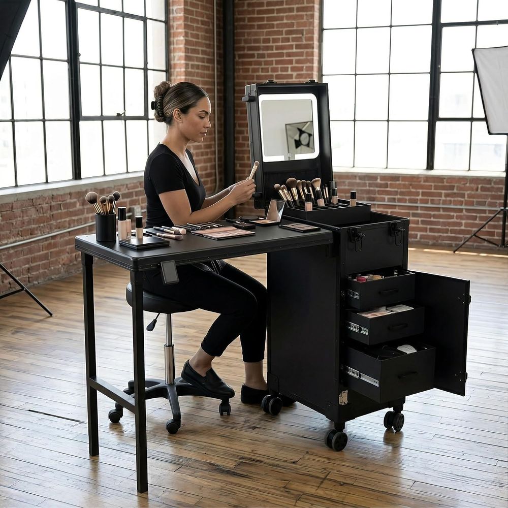 収納付きポータブルネイルアートテーブル - 360 °    - Beauty Makeup Table のレビューと価格