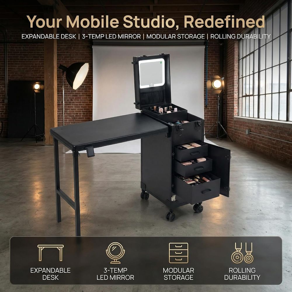 収納付きポータブルネイルアートテーブル - 360 °    - Beauty Makeup Table のレビューと価格