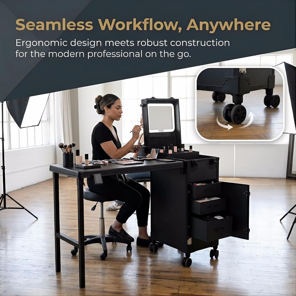 収納付きポータブルネイルアートテーブル - 360 °    - Beauty Makeup Table のレビューと価格