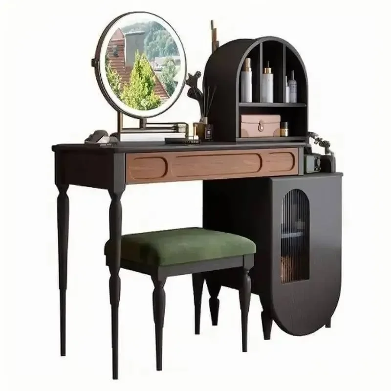 オーガナイザーブラックバニティテーブル引き出しスツール大型美 - Beauty Makeup Vanity Set のレビューと価格