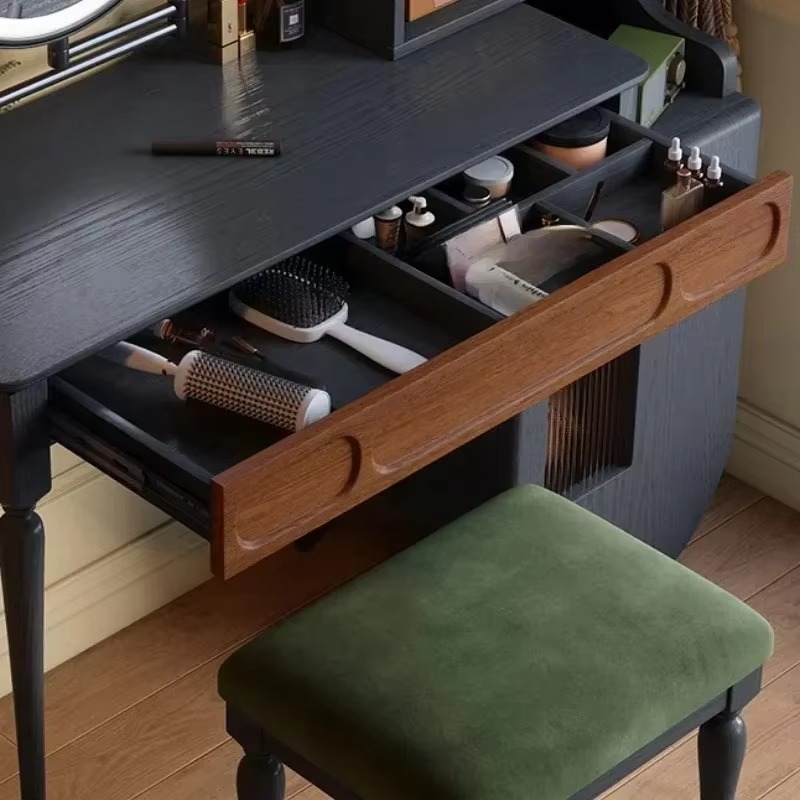 イタリア製ブラックバニティテーブル引き出し付きスツール大型ビ - Beauty Makeup Vanity Set のレビューと価格