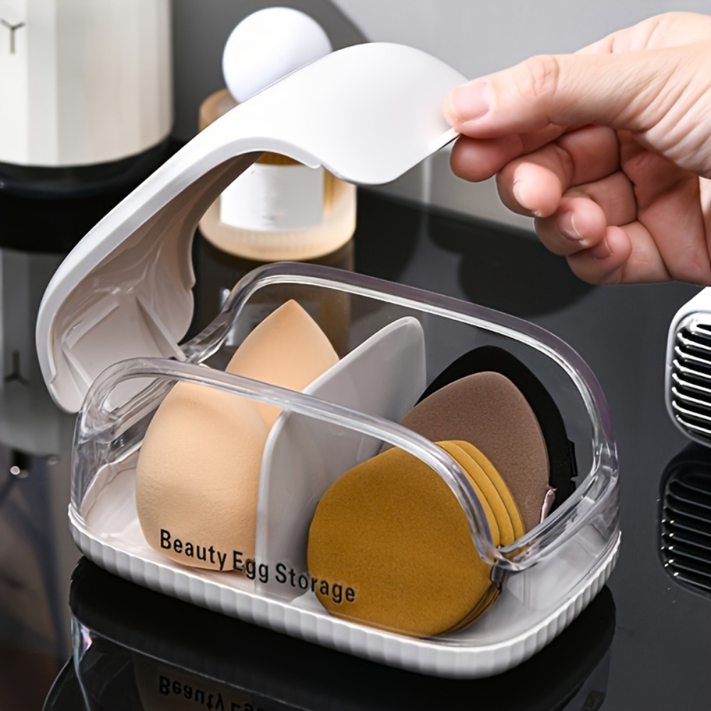 デュアルコンパートメント美容スポンジ収納ボックス透明蓋メイク - Beauty Makeup Organizer のレビューと価格