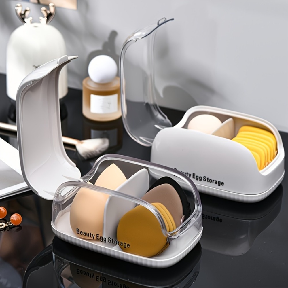 デュアルコンパートメント美容スポンジ収納ボックス透明蓋メイク - Beauty Makeup Organizer のレビューと価格