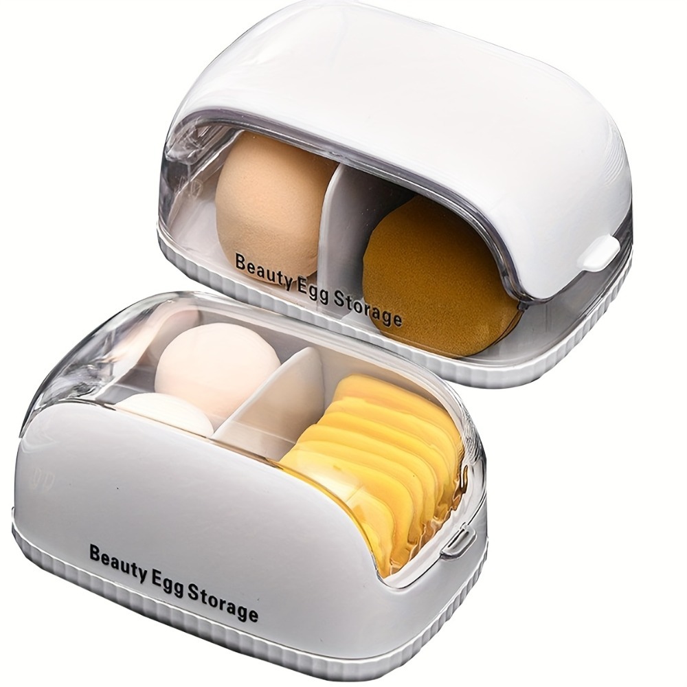 デュアルコンパートメント美容スポンジ収納ボックス透明蓋メイク - Beauty Makeup Organizer のレビューと価格