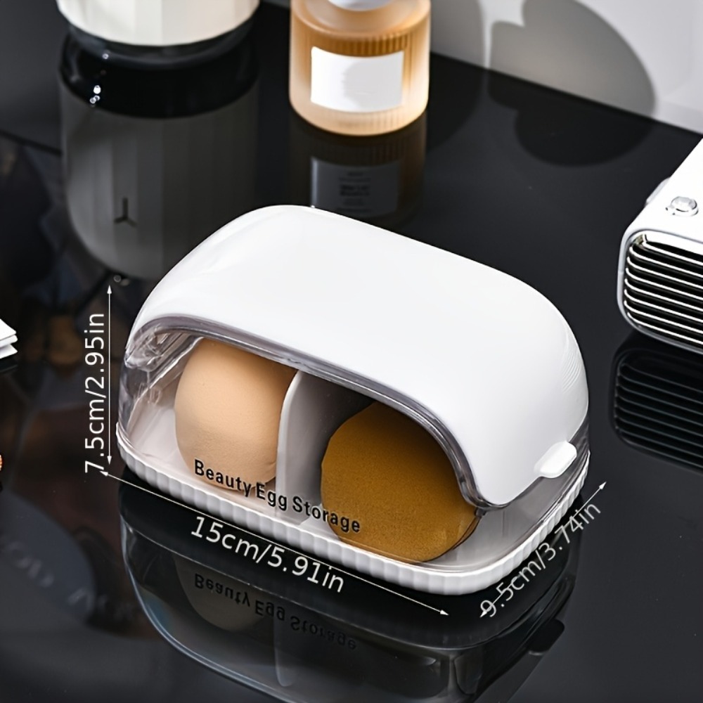 デュアルコンパートメント美容スポンジ収納ボックス透明蓋メイク - Beauty Makeup Organizer のレビューと価格