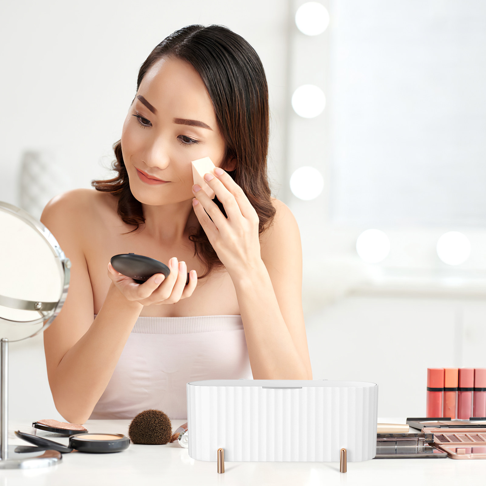 2個入り収納ボックス 3グリッドメイクアップパッドオーガナイ - Beauty Makeup Organizer のレビューと価格